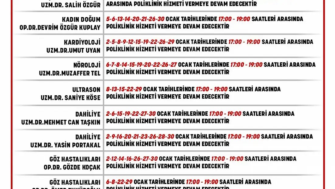 ÖDEMİŞ DEVLET HASTANESİ'NDE MESAİ DIŞI POLİKLİNİK HİZMETLERİ OCAK AYINDA DEVAM EDİYOR