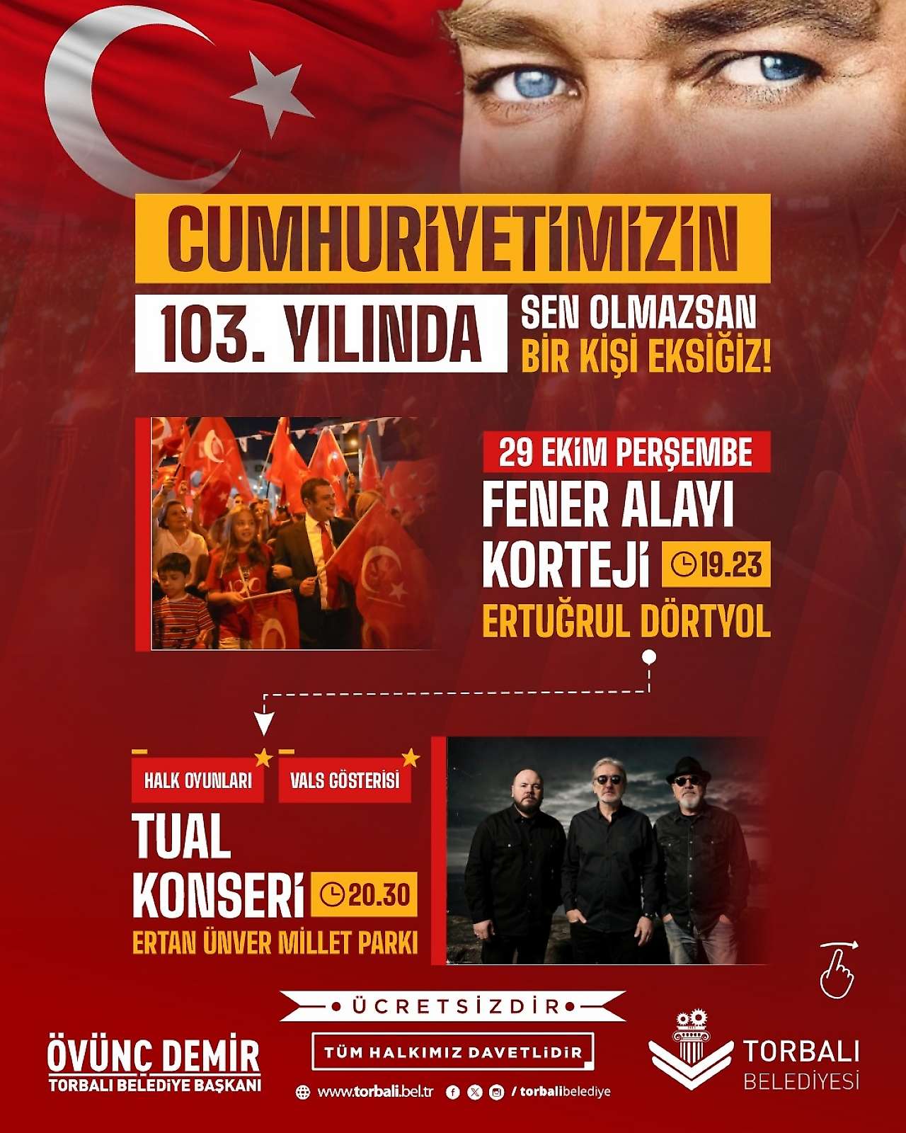 Torbalı'da Cumhuriyet Bayramı coşkusu Fener Alayı ve Tual konseriyle yaşanacak