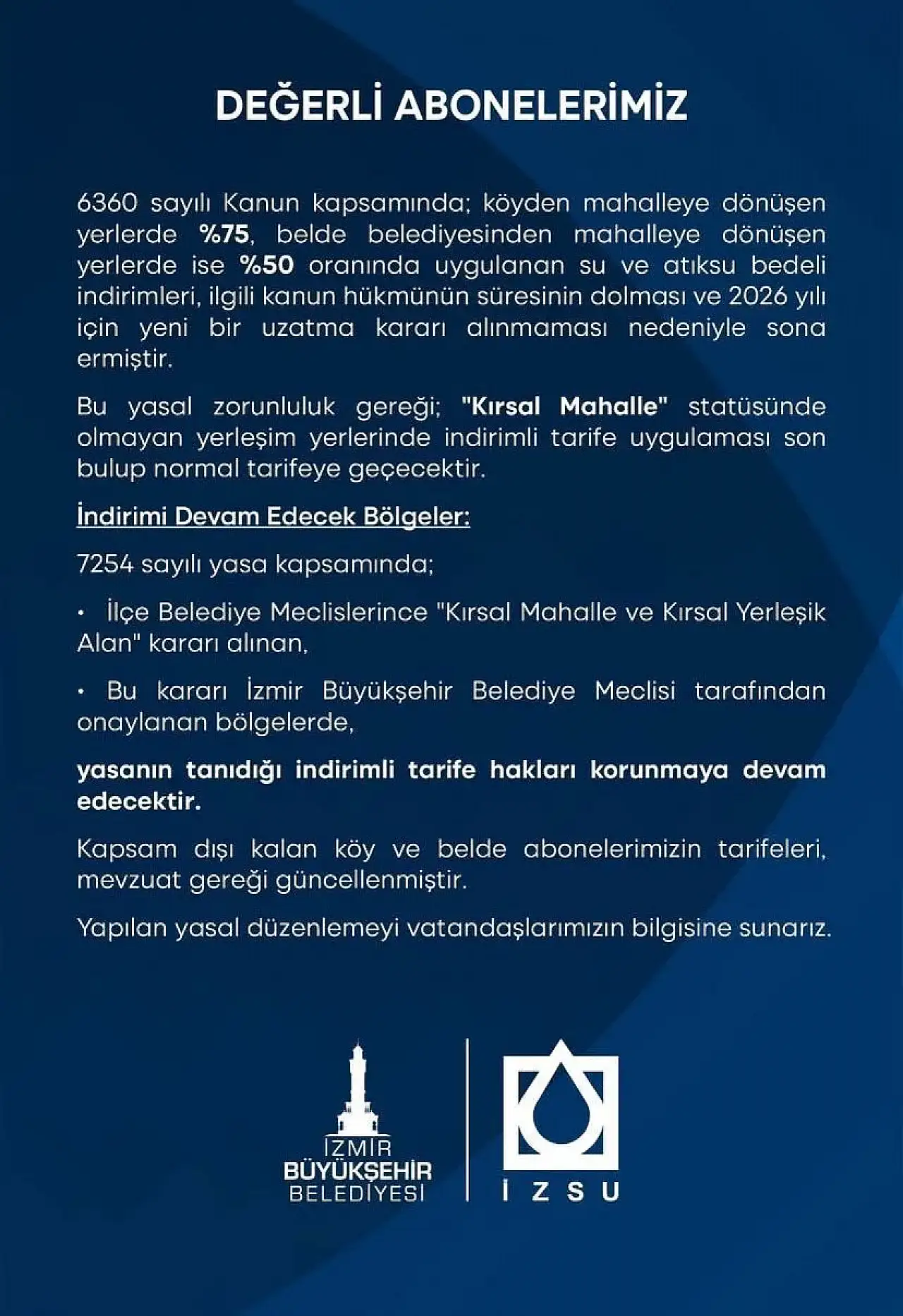 İzmir'de su tarifelerinde indirim dönemi sona erdi