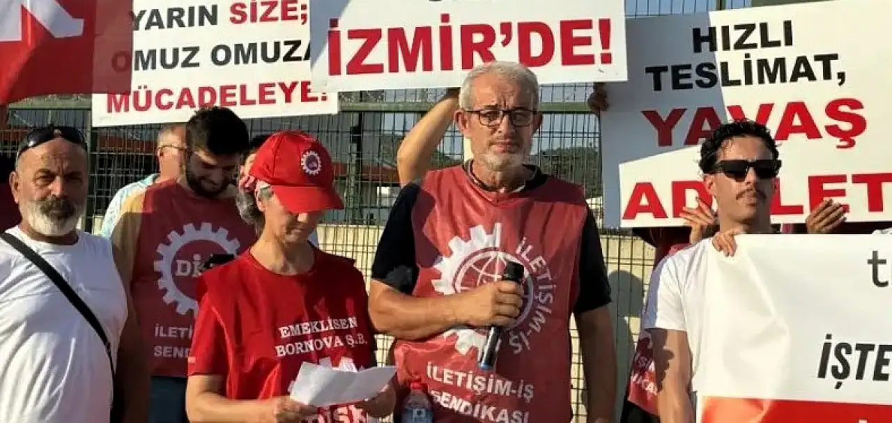 Torbalı'da GHZ Lojistik önünde işten çıkarılan işçiler için basın açıklaması
