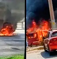 Seyir halindeki otomobil alev alev yandı