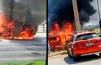 Seyir halindeki otomobil alev alev yandı