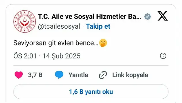 Bakanlığın paylaşımı,