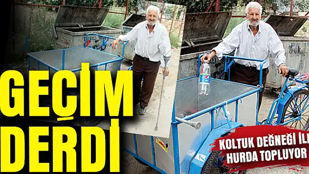 Koltuk değneği ile hurda topluyor