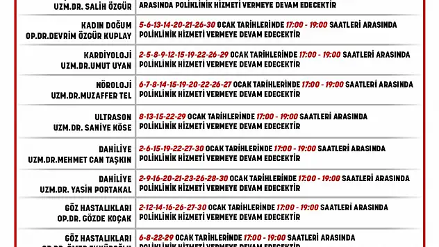 ÖDEMİŞ DEVLET HASTANESİ'NDE MESAİ DIŞI POLİKLİNİK HİZMETLERİ OCAK AYINDA DEVAM EDİYOR