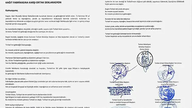 Torbalı'da kağıt fabrikası projesine karşı ortak açıklama