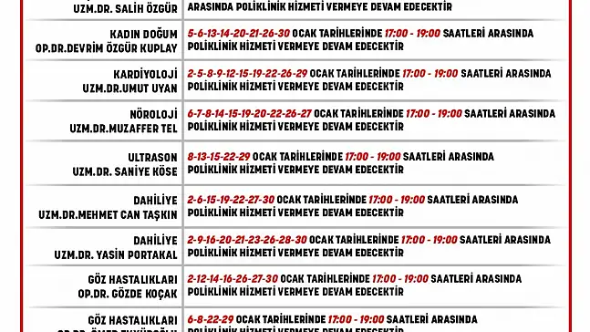 ÖDEMİŞ DEVLET HASTANESİ'NDE MESAİ DIŞI POLİKLİNİK HİZMETLERİ OCAK AYINDA DEVAM EDİYOR