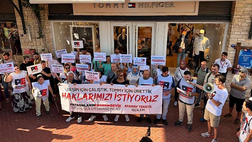 Haklarını isteyen Atamay işçileri Tommy Hilfiger önünde
