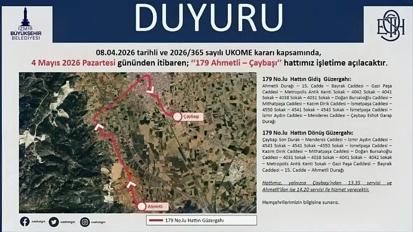 ESHOT'tan 179 Ahmetli – Çaybaşı hattı açıklaması: Sefer saatleri belli oldu