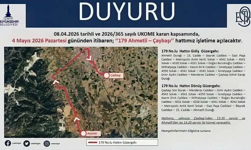 ESHOT'tan 179 Ahmetli – Çaybaşı hattı açıklaması: Sefer saatleri belli oldu